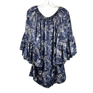 Marisa Kenson Off Shoulder Bell Sleeve Top Blue/White Size Small New